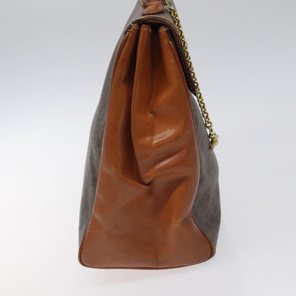 CELINE Macadam Canvas Hand Bag PVC Leather Brown Gold Auth MY371