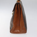 CELINE Macadam Canvas Hand Bag PVC Leather Brown Gold Auth MY371-4