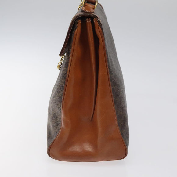 CELINE Macadam Canvas Hand Bag PVC Leather Brown Gold Auth MY371