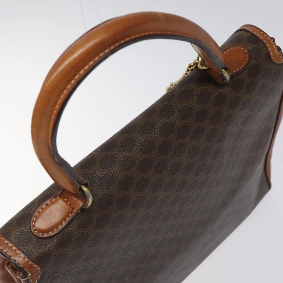CELINE Macadam Canvas Hand Bag PVC Leather Brown Gold Auth MY371