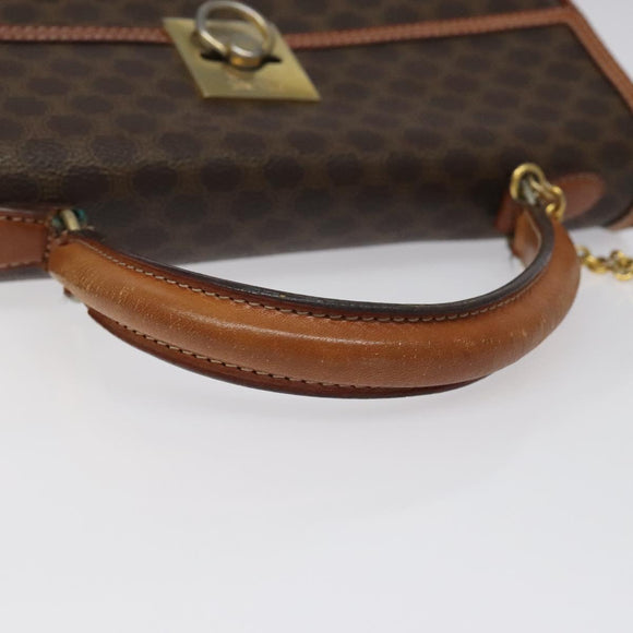 CELINE Macadam Canvas Hand Bag PVC Leather Brown Gold Auth MY371