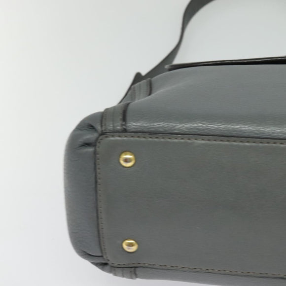 MCM Hand Bag Leather 2way Gray Gold Auth MY375