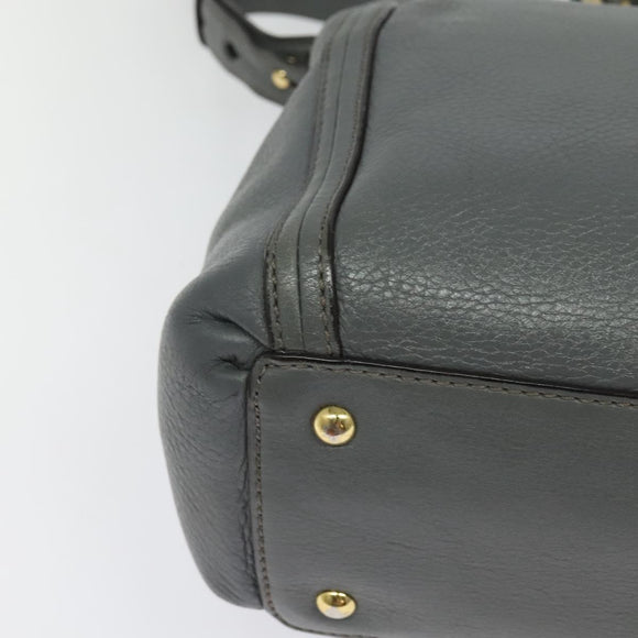 MCM Hand Bag Leather 2way Gray Gold Auth MY375