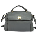 MCM Hand Bag Leather 2way Gray Gold Auth MY375-13