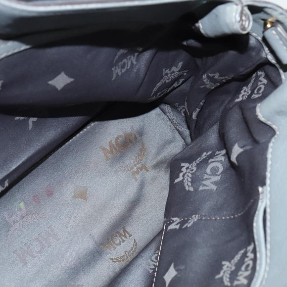 MCM Hand Bag Leather 2way Gray Gold Auth MY375