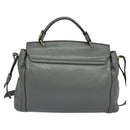 MCM Hand Bag Leather 2way Gray Gold Auth MY375-2