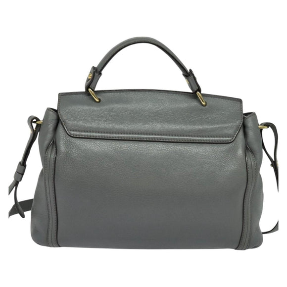 MCM Hand Bag Leather 2way Gray Gold Auth MY375