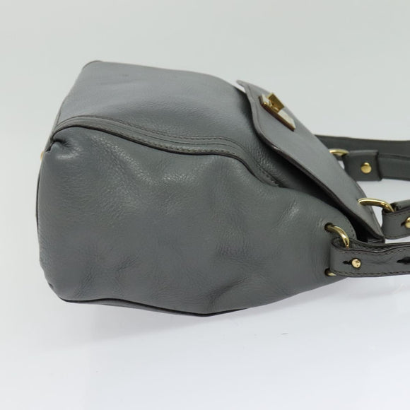 MCM Hand Bag Leather 2way Gray Gold Auth MY375