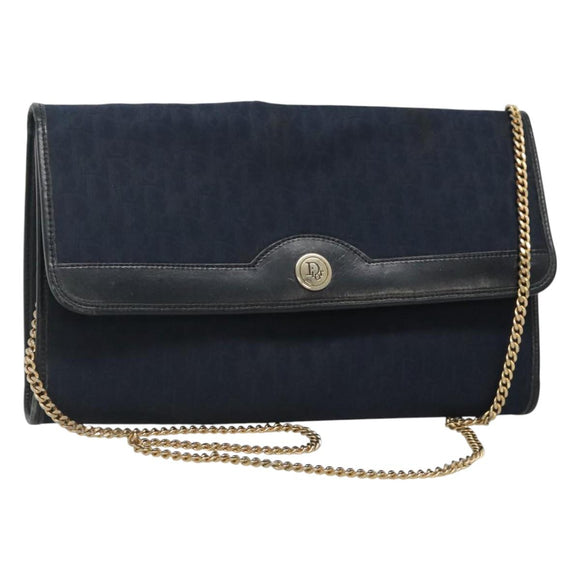 Christian Dior Trotter Canvas Chain Shoulder Bag Navy Auth MY380