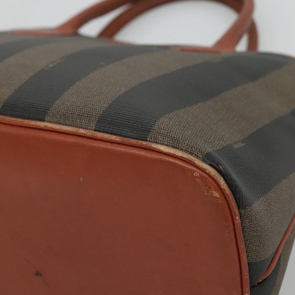 FENDI Pecan Canvas Hand Bag PVC Brown Gold Auth MY398