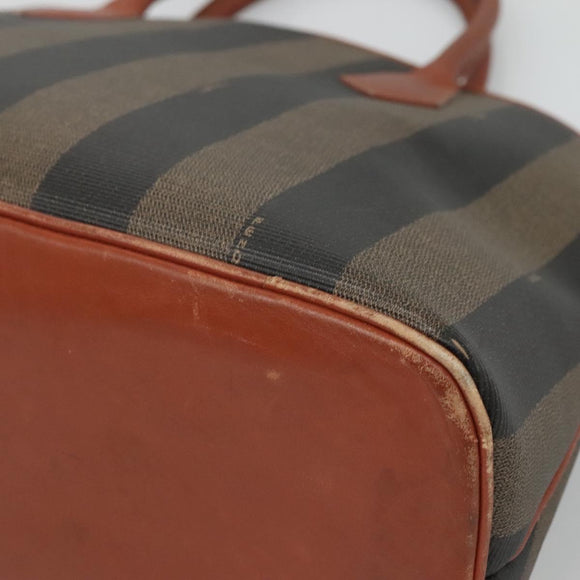 FENDI Pecan Canvas Hand Bag PVC Brown Gold Auth MY398