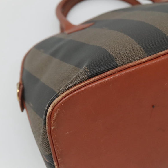 FENDI Pecan Canvas Hand Bag PVC Brown Gold Auth MY398