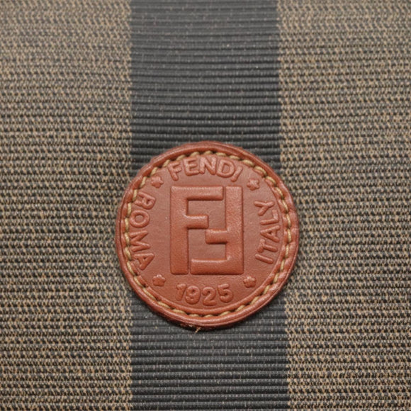 FENDI Pecan Canvas Hand Bag PVC Brown Gold Auth MY398