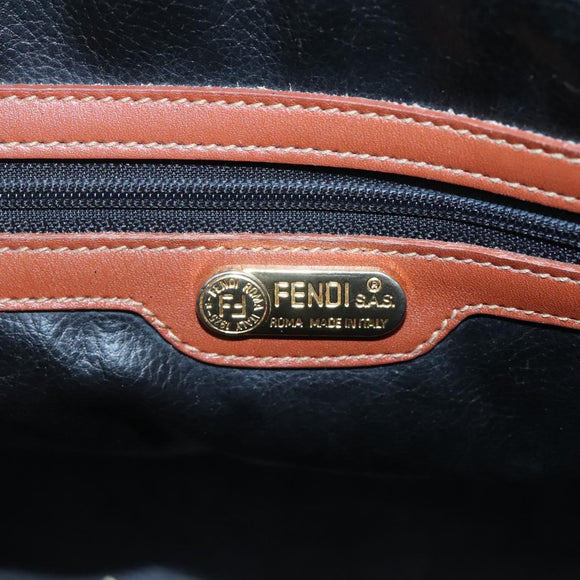 FENDI Pecan Canvas Hand Bag PVC Brown Gold Auth MY398