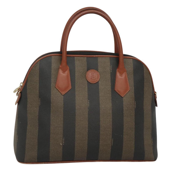 FENDI Pecan Canvas Hand Bag PVC Brown Gold Auth MY398