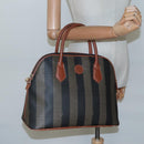 FENDI Pecan Canvas Hand Bag PVC Brown Gold Auth MY398-22