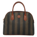 FENDI Pecan Canvas Hand Bag PVC Brown Gold Auth MY398-13