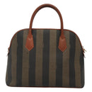 FENDI Pecan Canvas Hand Bag PVC Brown Gold Auth MY398-2