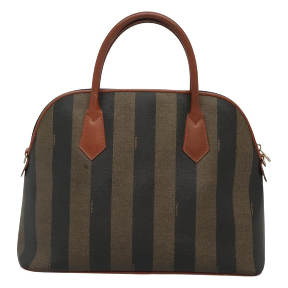 FENDI Pecan Canvas Hand Bag PVC Brown Gold Auth MY398