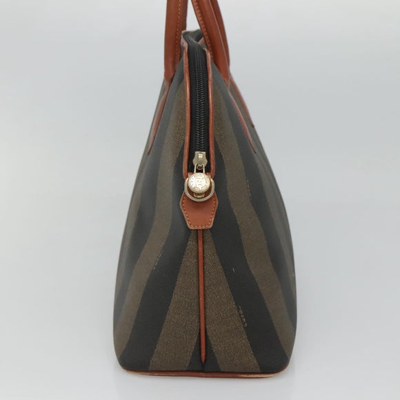 FENDI Pecan Canvas Hand Bag PVC Brown Gold Auth MY398