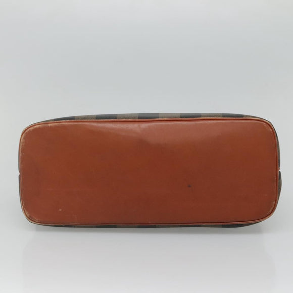 FENDI Pecan Canvas Hand Bag PVC Brown Gold Auth MY398