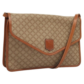 CELINE Macadam Canvas Shoulder Bag Beige Gold Auth MY407