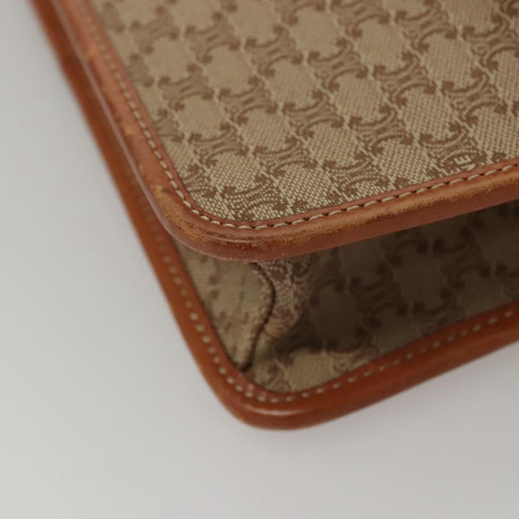 CELINE Macadam Canvas Shoulder Bag Beige Gold Auth MY407