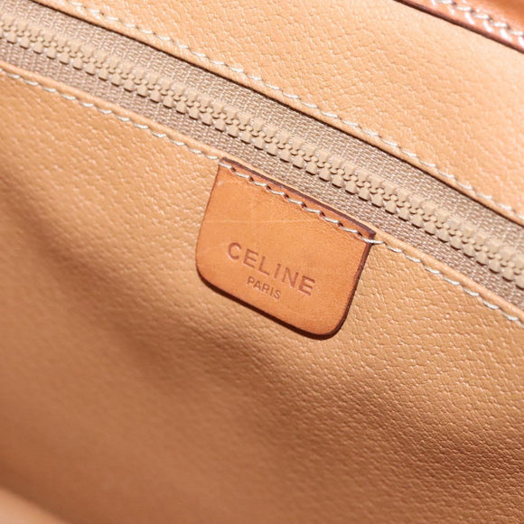 CELINE Macadam Canvas Shoulder Bag Beige Gold Auth MY407
