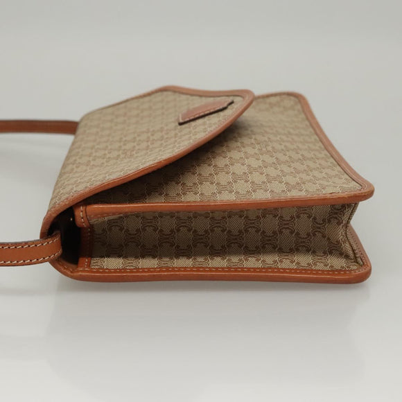 CELINE Macadam Canvas Shoulder Bag Beige Gold Auth MY407