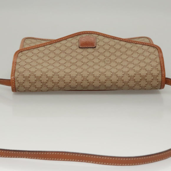 CELINE Macadam Canvas Shoulder Bag Beige Gold Auth MY407