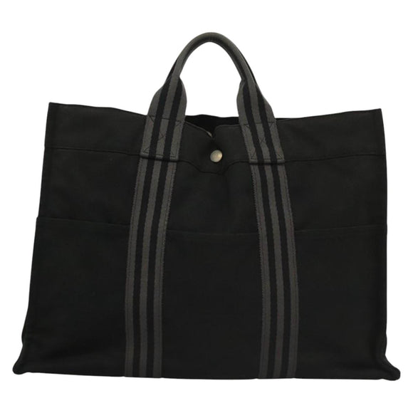 HERMES Fourre Tout MM Hand Bag Canvas Black Auth MY447