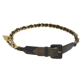 CHANEL Chain Belt metal Lamb Skin Black Gold CC Auth MY480