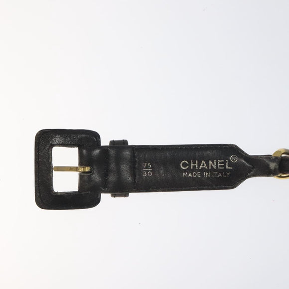 CHANEL Chain Belt metal Lamb Skin Black Gold CC Auth MY480