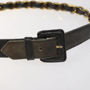 CHANEL Chain Belt metal Lamb Skin Black Gold CC Auth MY480-6