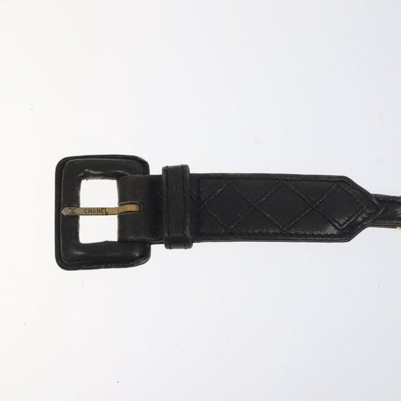 CHANEL Chain Belt metal Lamb Skin Black Gold CC Auth MY480