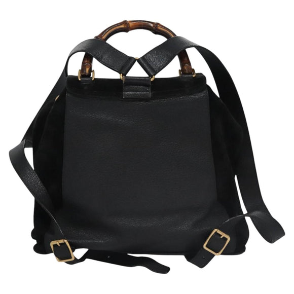 GUCCI Bamboo Backpack Suede Leather Black Gold 003 58 0016 Auth nb007