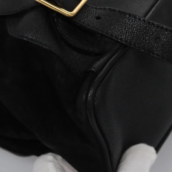 GUCCI Bamboo Backpack Suede Leather Black Gold 003 2058 0016 Auth nb010