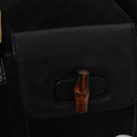 GUCCI Bamboo Backpack Suede Leather Black Gold 003 2058 0016 Auth nb010