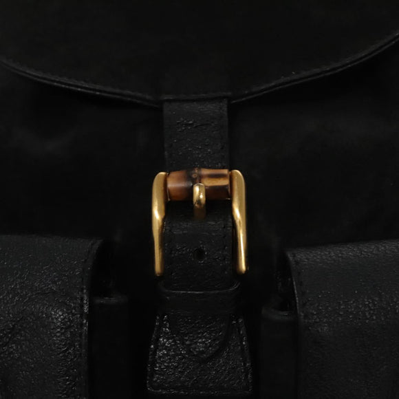 GUCCI Bamboo Backpack Suede Leather Black Gold 003 2058 0016 Auth nb010
