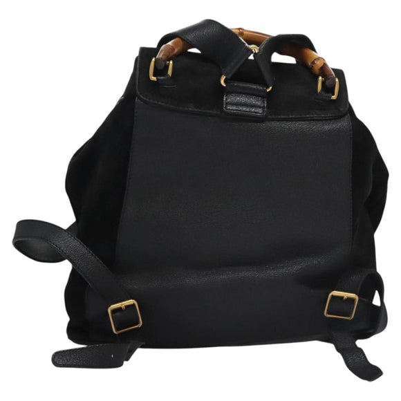 GUCCI Bamboo Backpack Suede Leather Black Gold 003 2058 0016 Auth nb010