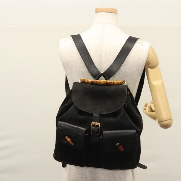 GUCCI Bamboo Backpack Suede Leather Black Gold 003 2058 0016 Auth nb010