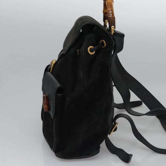 GUCCI Bamboo Backpack Suede Leather Black Gold 003 2058 0016 Auth nb010