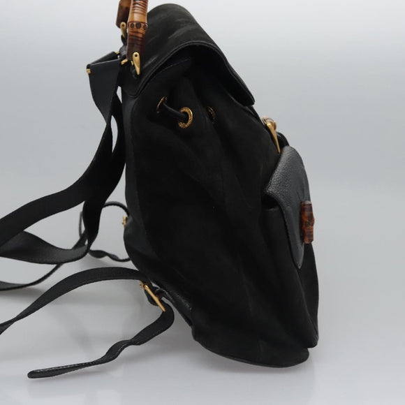 GUCCI Bamboo Backpack Suede Leather Black Gold 003 2058 0016 Auth nb010