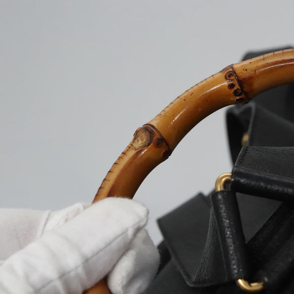 GUCCI Bamboo Backpack Suede Leather Black Gold 003 2058 0016 Auth nb010