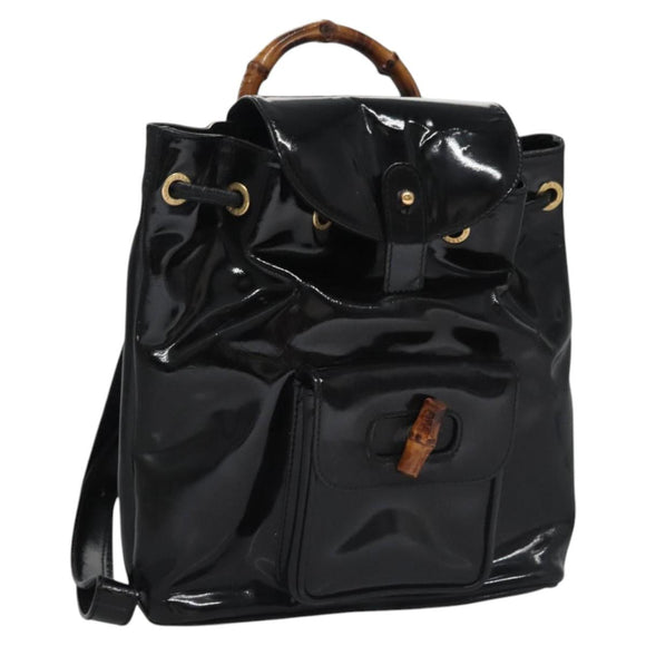 GUCCI Bamboo Backpack Patent leather Black 003 2058 0030 Auth nb014