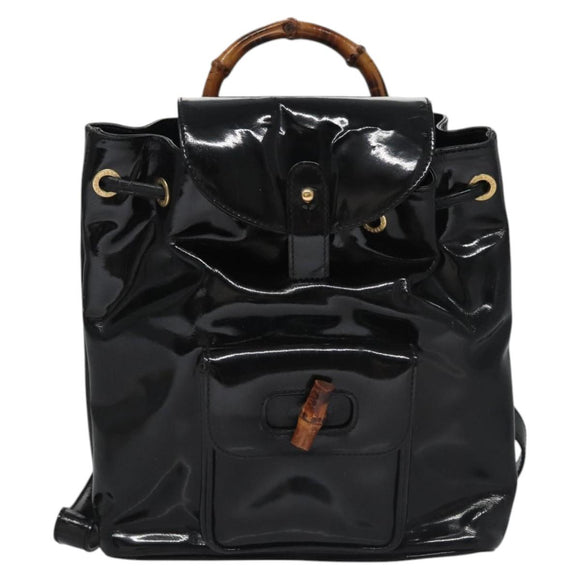 GUCCI Bamboo Backpack Patent leather Black 003 2058 0030 Auth nb014