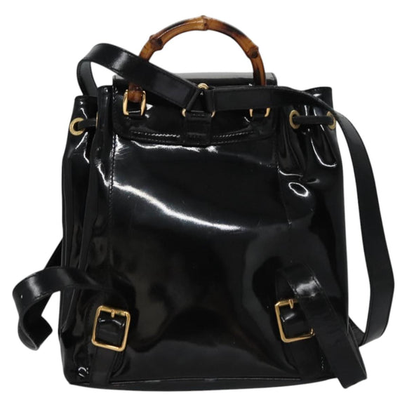 GUCCI Bamboo Backpack Patent leather Black 003 2058 0030 Auth nb014