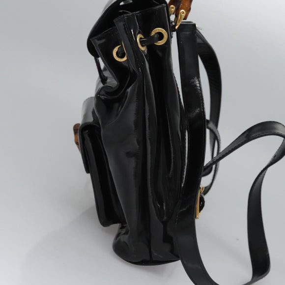 GUCCI Bamboo Backpack Patent leather Black 003 2058 0030 Auth nb014