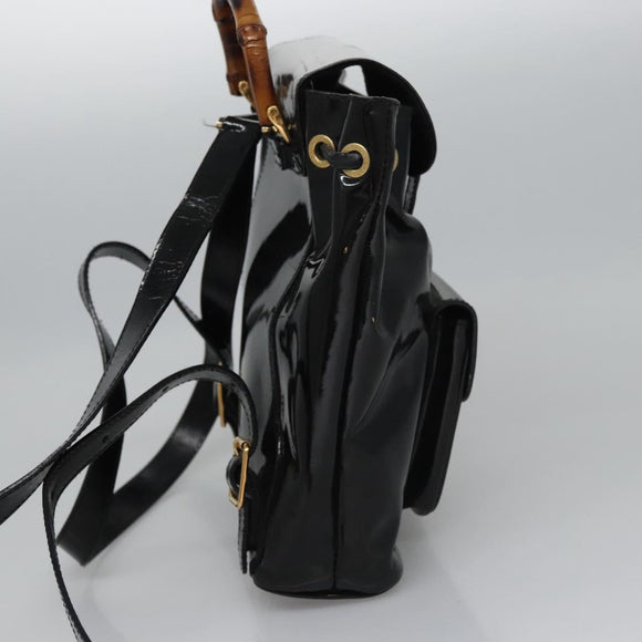GUCCI Bamboo Backpack Patent leather Black 003 2058 0030 Auth nb014