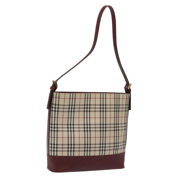 BURBERRY Nova Check Shoulder Bag Canvas Beige Gold Auth nb028
